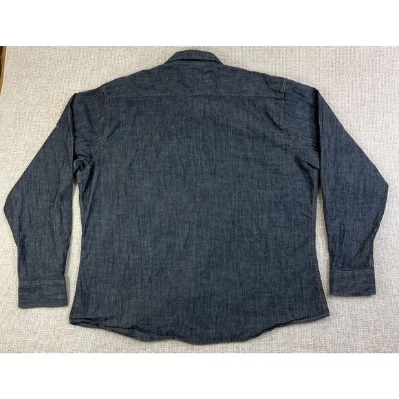 Wrangler Shirt Pearl Snap Mens 3XL Flex Blue Chambray Long Sleeve Indigo Pockets - Picture 3 of 7